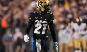 Sep 16, 2023; Boulder, Colorado, USA; Colorado Buffaloes safety Shilo Sanders (21) looks on during the fourth quarter against the Colorado State Rams at Folsom Field. Mandatory Credit: Andrew Wevers-USA TODAY Sports