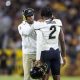 Oct 7, 2023; Tempe, Arizona, USA; Colorado Buffaloes head coach Deion Sanders with son and quarterback Shedeur Sanders (2) against the Arizona State Sun Devils at Mountain America Stadium. Mandatory Credit: Mark J. Rebilas-USA TODAY Sports
