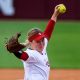 Oklahoma Kelly Maxwell (28) pitches during a University of Oklahoma (OU) softball scrimmage at Marita Hynes Field in Norman, Okla., on Wednesday, Oct. 11, 2023.