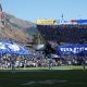 Oct 21, 2023; Provo, Utah, USA; The Brigham Young Cougars students display TIFOs before kickoff against the Texas Tech Red Raiders at LaVell Edwards Stadium. Mandatory Credit: Rob Gray-USA TODAY Sports