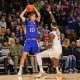 Jan 10, 2024; Orlando, Florida, USA; Kansas Jayhawks guard Johnny Furphy (10) looks to pass during the first period against the UCF Knights at Addition Financial Arena. Mandatory Credit: Mike Watters-USA TODAY Sports