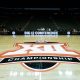 Mar 12, 2024; Kansas City, MO, USA; Big 12 Championship logo at center court prior to the game between the UCF Knights and the Oklahoma State Cowboys at T-Mobile Center. Mandatory Credit: William Purnell-USA TODAY Sports
