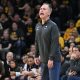Mar 25, 2024; Iowa City, IA, USA; West Virginia Mountaineers head coach Mark Kellogg reacts during the second quarter against the Iowa Hawkeyes of the NCAA second round game at Carver-Hawkeye Arena. Mandatory Credit: Jeffrey Becker-USA TODAY Sports