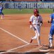 Oklahoma second baseman Tiare Jennings (23) scores a run in the first inning of a Big 12 softball tournament game between the University of Oklahoma Sooners (OU) and the BYU Cougars at Devon Park in Oklahoma City, Friday, May 10, 2024. Oklahoma won 13-2.
