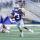Aug 31, 2024; Manhattan, Kansas, USA; Kansas State Wildcats running back Dylan Edwards (3) finds room to run during the first quarter against the Tennessee-Martin Skyhawks at Bill Snyder Family Football Stadium. Mandatory Credit: Scott Sewell-USA TODAY Sports
